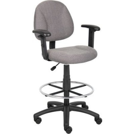 BOSS OFFICE PRODUCTS Boss Drafting Stool with Footring and Adjustable Arms -Fabric - Gray B1616-GY